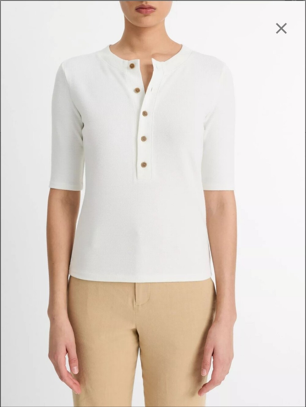 Vince Creamy White Short-Sleeve Henley Top Size M